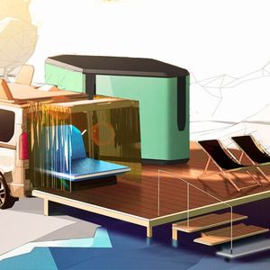 Die Franzosen haben sich ausgedacht, dass ein Spediteur mal eben ein Logistikmodul mit Nasszelle, Sanitäreinrichtung und Ladestation vorbeibringen könnte.(Bild:  Hersteller)