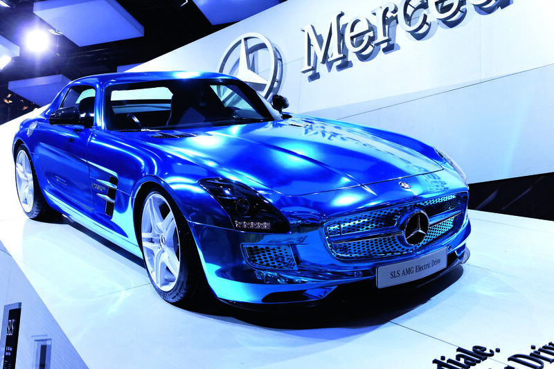 Der Mercedes-Benz SLS AMG Coupé Electric Drive: Mit einer Gesamtleistung von 552 kW und einem maximalen Drehmoment von 1000 Nm. Zurück zum Artikel (Bild: Daimler)