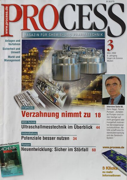 März 2002   Top Themen:  - Verzahnung nimmt zu - Ultraschallmesstechnik im Überblick - Potenziale besser nutzen - Neuentwicklung: Sicher im Störfall (Bild: PROCESS)