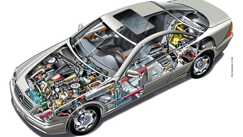 Der Mercedes-Benz CL der Baureihe C 215 stellte vor gut 25 Jahren den Gipfel des damals technisch Machbaren dar. Entsprechend komplex wird es heute, wenn Reparaturen anfallen.(Bild:  Mercedes-Benz)