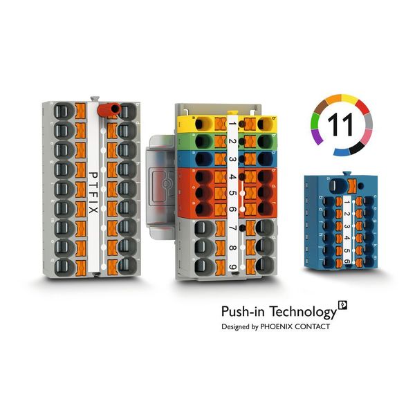 Das Verteilerblocksystem PTFIX verfügt über die drei Nennquerschnitte 1,5 mm², 2,5 mm² und 4 mm² sowie über kompatible Durchgangsblöcke mit zwei Anschlüssen. (Phoenix Contact)
