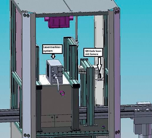 Der Lasermarkierer und das QR-Code-Lesegerät sind in eine Montagezelle integriert und in denautomatisierten Produktionsprozess der Turbolader eingebunden (Bild: Keyence)