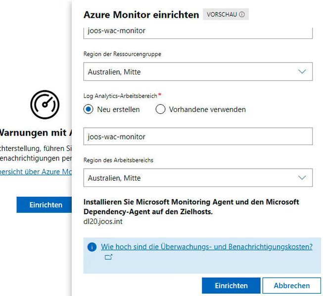 Nach der Anbindung des Windows Admin Centers an Microsoft Azure, kann Azure Monitor im Windows Admin Center für den Cluster eingerichtet werden. (Thomas Joos / Microsoft)