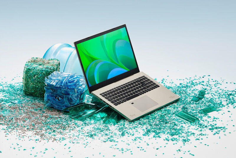 Das Gehäuse des Acer Aspire Vero besteht zu 30 Prozent aus Recycling-Kunststoff, die Tastenkappen sogar zu 50 Prozent. Das Display kann zu 99 Prozent recycelt werden. (Acer)