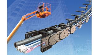 Sicher in die Höhe: Die Hybrid-Energiekette ist aufgrund von Hochleistungspolymeren 50 Prozent leichter als herkömmliche Stahlketten und durch ihren modularen Aufbau leicht zu warten. (Igus)