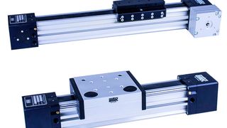 Kolbenstangenlose Zahnriemenzylinder mit einstellbarer Gleitführung (hinten) und Laufrollenführung (vorne) fertigt Airtec in frei wählbaren Hublängen bis 4500 mm. (Airtec)