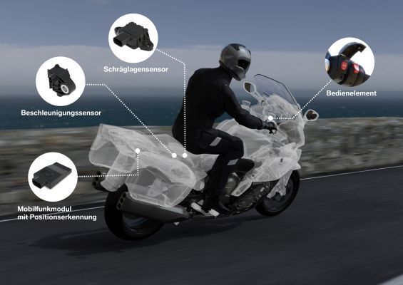 „Intelligenter Notruf“: Ein eCall-System für BMW-Motorräder, das dafür sorgt, dass schnellstmöglich Hilfe kommt. (BMW AG)