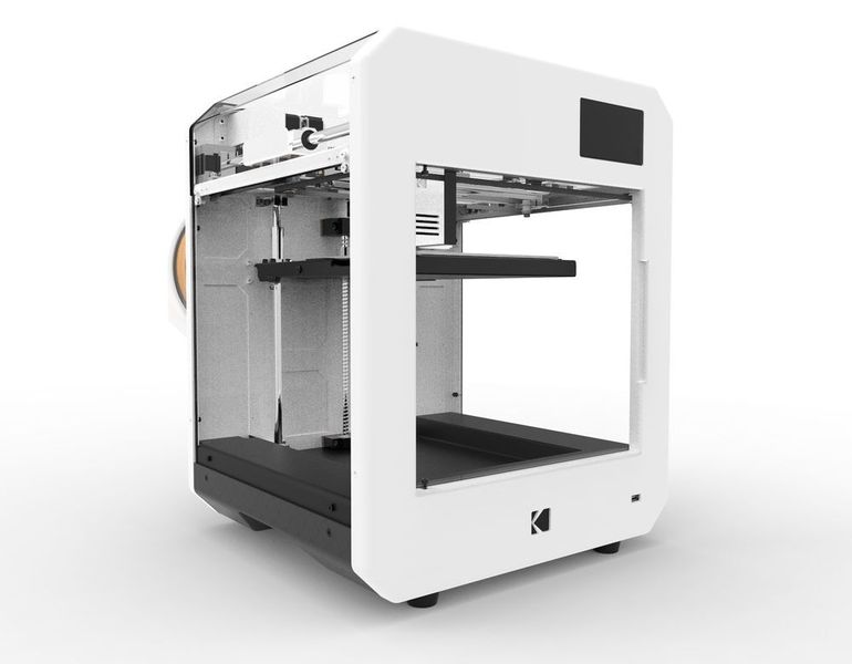 Auch Kodak beschäftigt sich mit 3D-Druck. Sein Desktopdrucker besitzt ein duales Extrusionssystem und arbeite auch mit Hochtemperaturenmaterialien. Als Werkstoffe sind alle PLAs, ABS, Flex 98, HIPS, PETG, wasserlösliches PVA und zwei Sorten Nylon im Angebot, meldet das Unternehmen. (Kodak)
