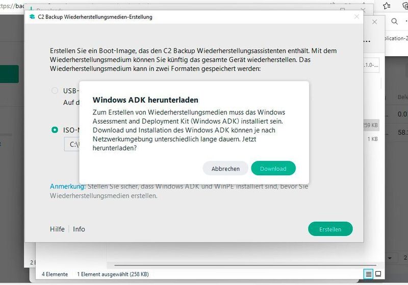 Für die Wiederherstellung eines PCs mit Synology C2 Backup ist auch das Windows ADK notwendig. (Joos (Screenshot))
