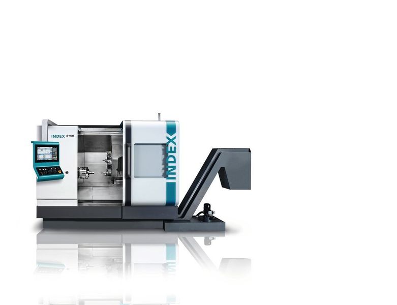 The Index B400 has the latest generation Siemens Sinumerik 840D-sl controller while the Traub TNA400 comes with a CNC TX8i-s V8 that is based on Mitsubishi controls. (Index-Werke)