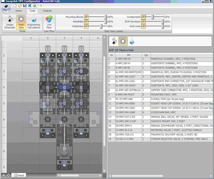 Die Konfigurationssoftware bietet integrierte Durchflussdaten, wie den Durchflusskoeffizienten (Cv), die volumetrische Durchflussrate und das Volumen für eine Vielzahl von Fluiden.  (Bild: Swagelok)