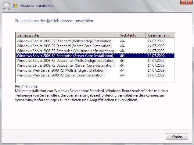 Abbildung 4: Starten einer Core-Installation von Windows Server 2008 R2; Bild: Thomas Joos (Archiv: Vogel Business Media)
