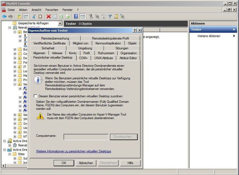 Abbildung 3: Die Remote-Konsole erlaubt, wie lokal auf dem Server, alle verfügbaren Einstellungen im Active Directory. (Archiv: Vogel Business Media)
