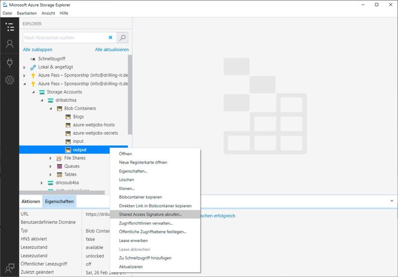 Das Erstellen einer Shared Access Signature (SAS).