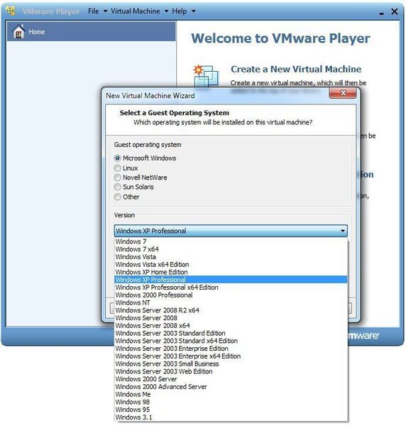 Abbildung 6: Weiter mit der Konfiguration der virtuellen Maschine: Auswahl des zukünftigen Betriebssystems – Hier im Workshop ein Windows XP-Professional. (Archiv: Vogel Business Media)
