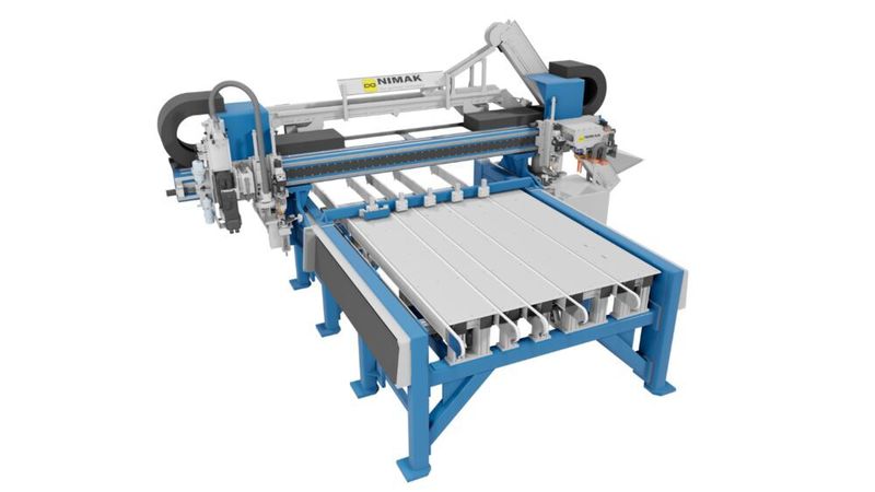 Die Nimak Multiflex vereint Buckelschweißen, Punktschweißen sowie die Dosier- und Klebetechnik in einer einzigen Maschine. (Visual Components)