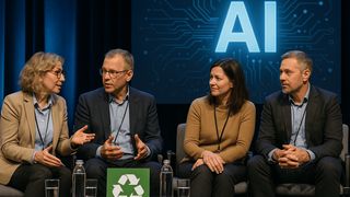 Am 11. Oktober 2025 diskutieren Fachleute beim Expertentalk „Intelligente Materialien brauchen intelligente Systeme – KI in Verbindung mit neuen Werkstoffen, Rezyklaten und Bio-Compounds“ über die Rolle von Künstlicher Intelligenz für nachhaltige und effiziente Kunststoffverarbeitung. (Bild: GPT Image Editor)