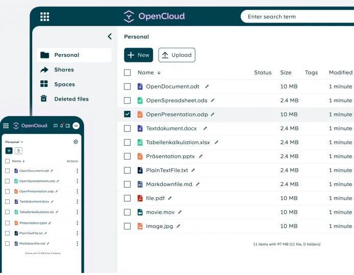 OpenCloud bietet als Form von OwnCloud eine ähnliche Oberfläche und Funktionen wie OwnCloud. Die Anbindung ist auch mit mobilen Apps möglich.  (Bild: OpenCloud)