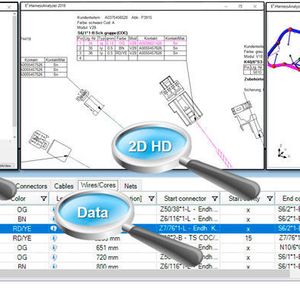 E³-Harness-Analyzer 2018 unterstützt alle gängigen Kabelsatz-Standardformate, einschließlich KBL, HCV, PLMXML und DSI. Alle Daten können jetzt auch in 3D dargestellt und ausgewertet warden.