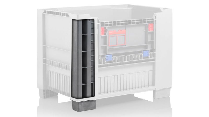 Vier austauschbare Ecksäulen über die gesamte Behälterhöhe verstärken die neue Kunststoffbox von Craemer. (Bild: Craemer Gruppe)