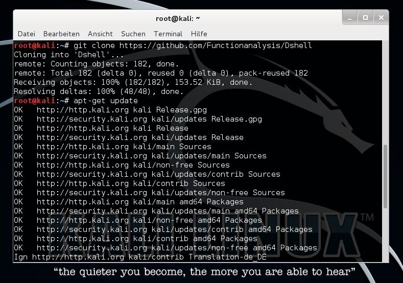 Dshell lässt sich direkt an Kali-Linux anbinden. (Bild: Thomas Joos)
