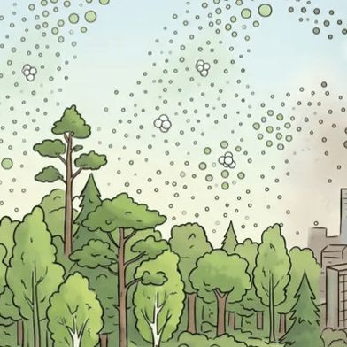 Warum sind die Wachstumsraten atmosphärischer Nanopartikel unter sehr unterschiedlichen Umgebungsbedingungen trotzdem ziemlich einheitlich? Und warum zeigt sich dabei nur eine geringe Abhängigkeit von Temperatur und organischer Dampfkonzentration? Eine neue Studie bringt Antworten. (Bild: Particle growth everywhere_NanoBanana / KI-generiert)