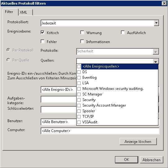 Filtermöglichkeiten unter Windows Server 2008. (Archiv: Vogel Business Media)