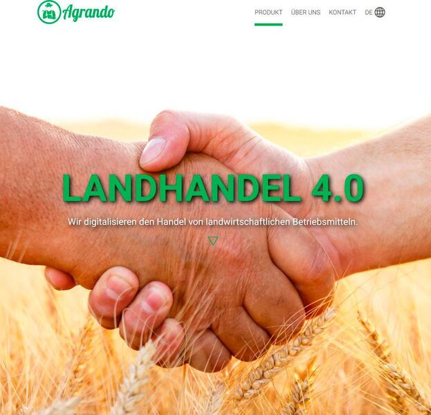 Agrando ist ein Online-Marktplatz für Landhändler, auf dem Landwirte alle Betriebsmittel wie Futtermittel, Düngemittel, Saatgut oder Pflanzenschutzmittel zentral einkaufen können. Das Münchener Startup bezeichnet seine Plattform selbst als „Landhandel 4.0“.  Mehr unter: www.agrando.de  (Agrando)