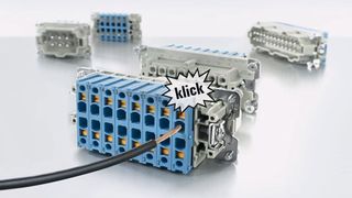 HDC-HE-QT-Einsätze mit Quick-Termination Anschluss-Technologie finden Anwendung in der Verdrahtung von schweren Steckverbindern. Einfach den abisolierten, flexiblen Leiter in die Klemmstelle stecken - Klick - Fertig. (Weidmüller)