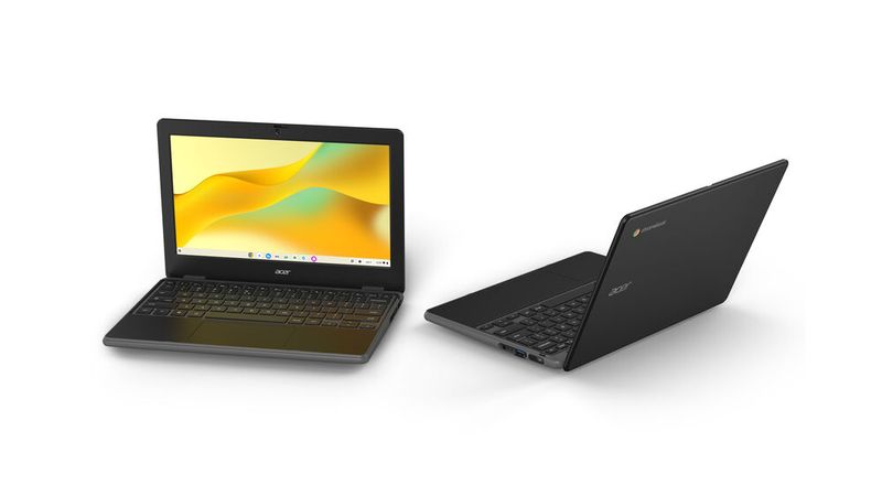 Die beiden neuen Chromebooks für den Schulbetrieb sollen dank stoßfester Bumper Stürze aus bis zu 122 cm Höhe ohne Schaden überstehen. Zudem baut Acer eine spritzwassergeschützte und robuste Tastatur ein, die auch leicht auszuwechseln ist. (Bild: Acer)
