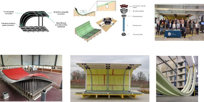 Das Projekt FIBRE4YARDS erhält den JEC Award in der Kategorie Seeverkehr und Schiffbau. Das am spanischen International Center for Numerical Methods in Engineering gestartete FIBRE4YARDS-Projekt hat neue Produktionstechnologien für Verbundwerkstoffe entwickelt, um den Schiffbau durch modulare Bauweise und automatisierte Prozesse neu zu definieren. Erreicht wird dies durch den Einsatz neuer automatisierter Verfahren in der Werft, wie z. B. additive Fertigung, wiederverwendbare Formen, die doppelt gekrümmte Formen annehmen können, gebogene pultrudierte Profile, gestanzte Thermoplaste und neue Verbindungstechnologien, die die Montage aller Teile erleichtern. FIBRE4YARDS hat außerdem ein komplettes Sensorsystem entwickelt, das einen digitalen Zwilling der Werft speist, sowie neue Softwaretools, um die neuen Produktionsprozesse in die Schiffskonstruktion einzubinden. (Bild: International Center for Numerical Methods in Engineering)