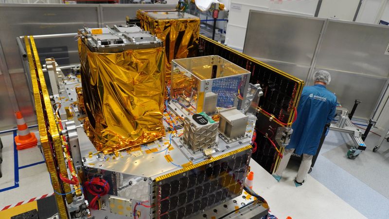 ATLAS (in front) at the Airbus Defence and Space facilities in Toulouse for integration testing. (Source: Astrolight)