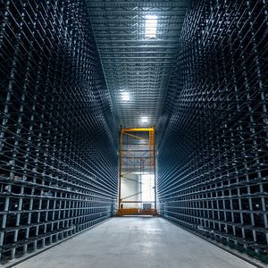 Blick ins neue automatisierte Hochregal bei Thyssenkrupp Materials im niedersächsischen Rotenburg. Ein Basisgedanke zur Verbesserung der Kommissionierung ist, dass die ideale Beladereihenfolge der Lkw nicht mehr berücksichtigt werden muss. Fahrerlose Transportsysteme bringen die Ware nämlich zum Lkw.
