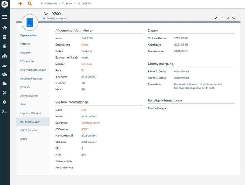 Detaillierte Daten zu einem inventarisierten Server in TeemIP. (Bild: Joos - TeemIP)