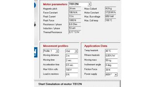 Auswahl des Motors und Eingabe der Applikationsparamter (Bild: Tecnotion)