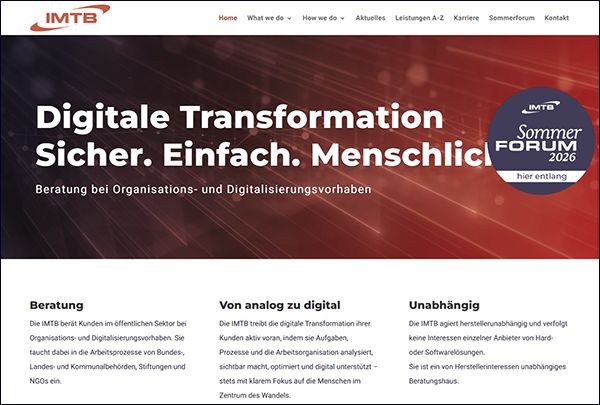 Unsere Beraterinnen und Berater vermitteln Ihnen praxisnahes Wissen, das sich aus einer Vielzahl durchgeführter Organisationsberatungen auf Bundes-, Landes- und kommunaler Ebene speist. Wir wenden eine Vielzahl erprobter Methoden und Techniken an und befähigen Ihre Beschäftigten, diese künftig selbst anwenden zu können. (Bild: IMTB Group)