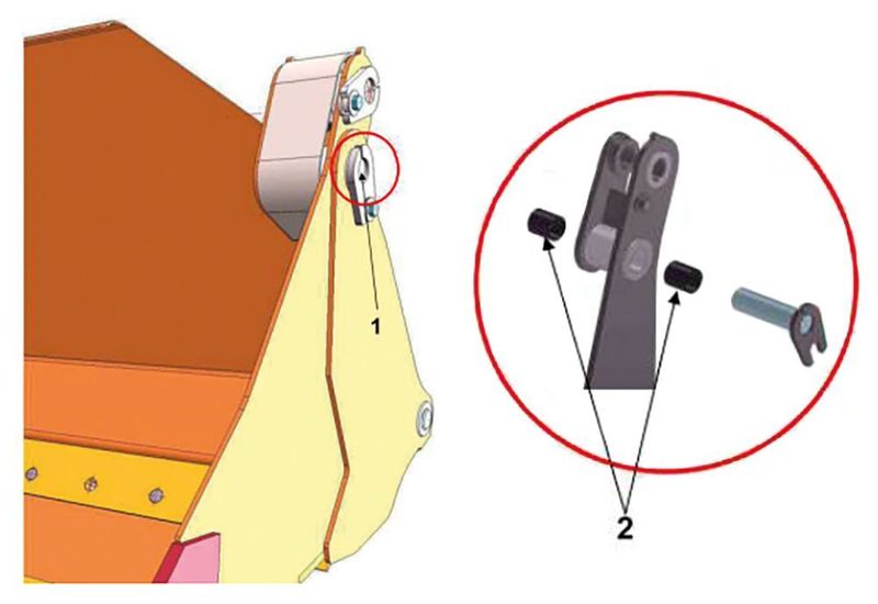 Einbausituation der Iglidur-Gleitlager an einer L&K-Greiferschaufel. (L&K Land- und Kraftfahrzeugtechnik GmbH)