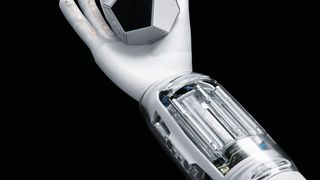 Die Bionicsofthand kann einen zwölfseitigen Würfel so drehen, dass am Ende eine vorher festgelegte Seite nach oben zeigt. (2019 Ruediger J. Vogel/Festo)