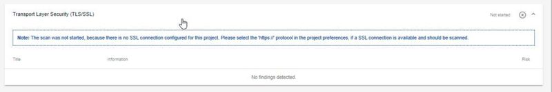 TLS/SSL wird nicht überprüft, da die Webseite nur per http zu erreichen ist – Information erscheint bei Klick im Dashboard. (Dombach)