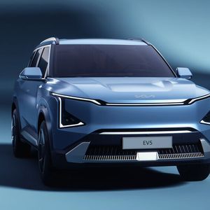 Das Tagfahrlicht des EV5 dürfte im Rückspiegel des Vordermanns auffallen.(Bild:  Kia)