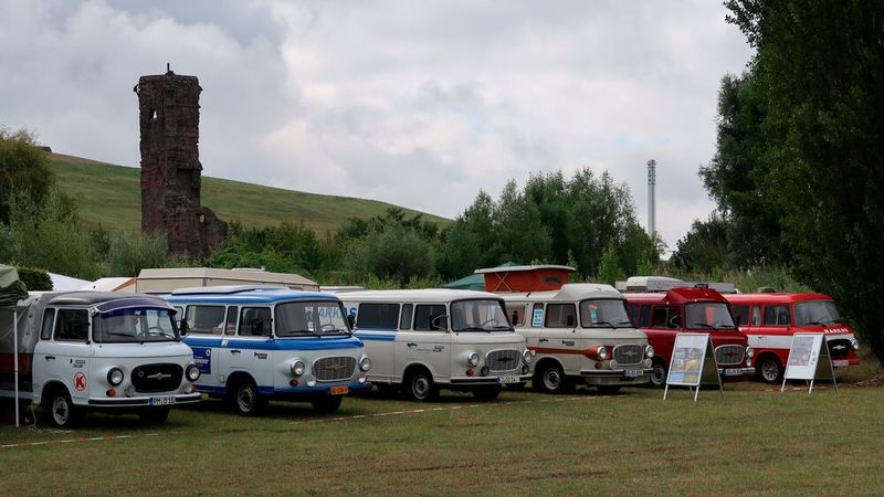 Der Barkas B1000 – hier gleich sechs Fahrzeuge – gehörte zu den häufigsten Fahrzeugen des OMMMA. (Bild: Diehl)