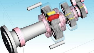 Das Beispiel zeigt eine Mehrkörpersimulation eines dreistufigen Getriebes einer 
Windenergieanlage. (Wölfel Engineering)