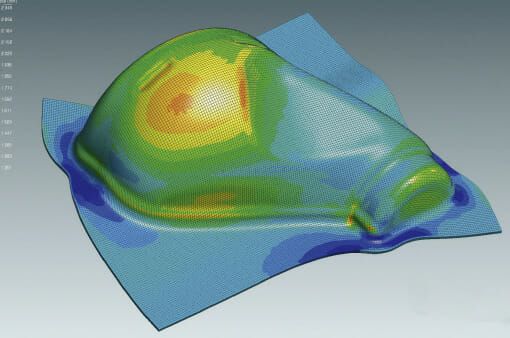 (Bei der Simulation des Bauteils einer Abgasanlage rechnet Stampack mehrstufige Umformprozesse vollständig im Volumen. Bild: Fütterer/Stampack)