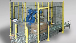Der Arbeitsbereich von Robotern muss üblicherweise vom Bediener getrennt sein: etwa durch einen materiellen Schutzzaun, in den Zusatzfunktionen wie eine Tür oder ein sogenannter Panikgriff integriert sein können. (Bild: ETT Verpackungstechnik)