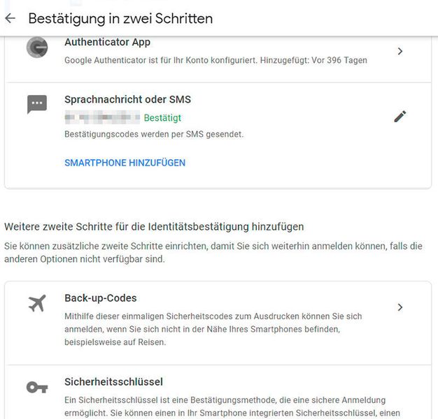 Es gibt verschiedene Möglichkeiten für die Anpassung der Multifaktor-Authentifizierung für Google-Konten. (Joos)