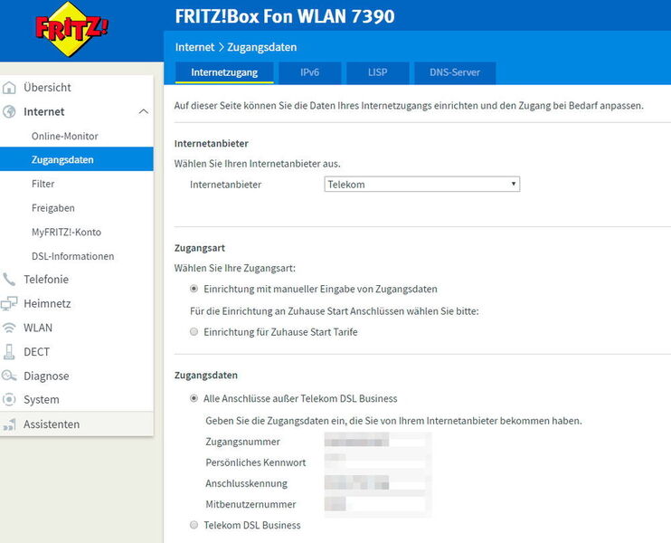 Bei DSL-Fritz!Boxen werden die Zugangsdaten in der Weboberfläche eingetragen. (Joos / AVM)