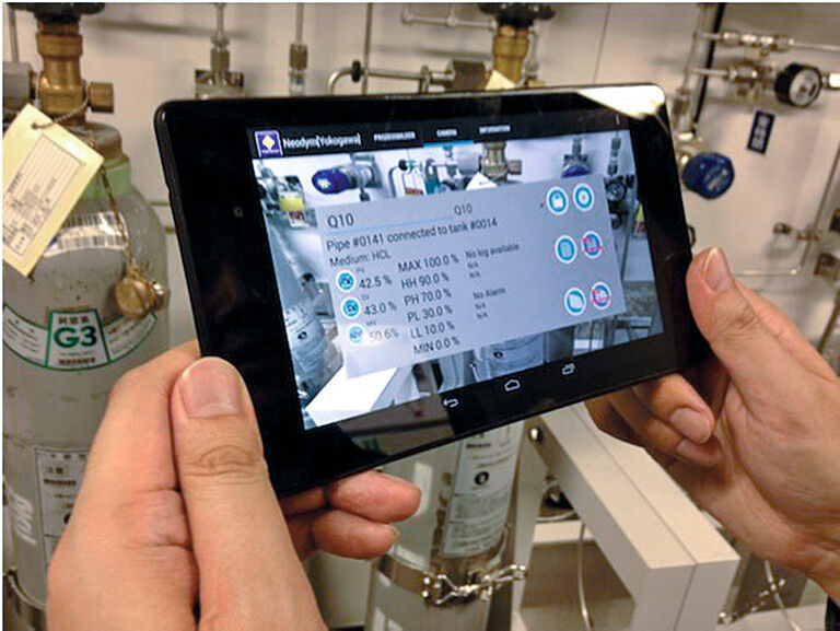 Yokogawa is a supplier of industrial automation systems. Working in collaboration with Akzo Nobel, the company has started field testing of the iMaintain augmented reality solution. iMaintain uses an Android tablet, which has a direct link to the process control system, to make information such as trend curves, alarms and operating instructions available to personnel working on site. (Picture: Akzo Nobel/Yokogawa)