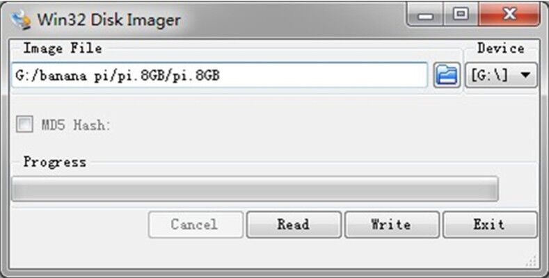 Banana Pi: Übertragen des Betriebssystem-Images auf die SD-Karte, unter Windows etwa mit Disk Imager (lemaker.org)