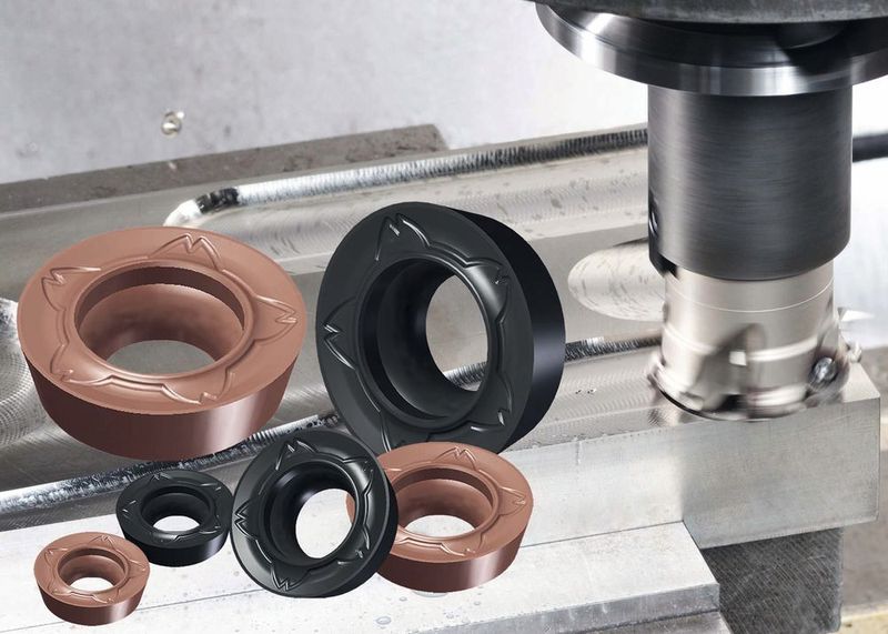 Five different grades of RDMT button-style indexable milling inserts for carbon, alloy, stainless steels and cast iron have been added to the high-performance milling portfolio of Sumitomo Electric Hardmetal. (Sumitomo)