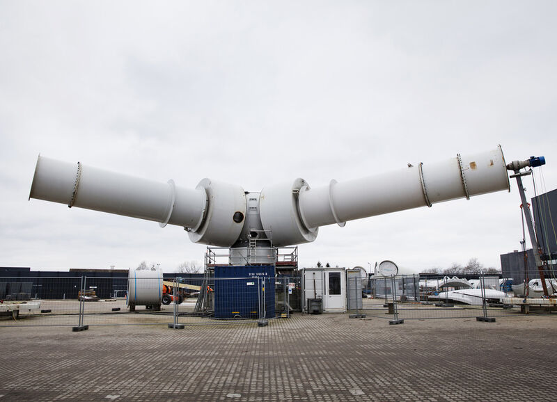 Prüfung des Hauptlagers der 3MW-Windenergieanlage im neuen Prüfzentrum in Brande, Dänemark. (Siemens)